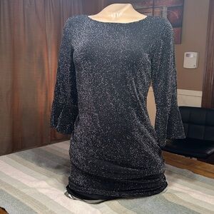 MIK Size Small Sparkle and Shine Black Dress- 3/4 Bell Sleeve-
